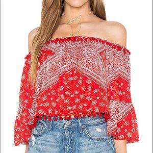Tularosa Red Off the Shoulder Bandana Print Blouse